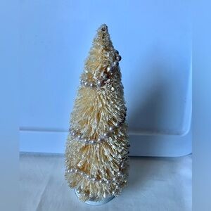 Bethany Lowe Flocked Beige Bottle Brush Christmas Tree with Pearls